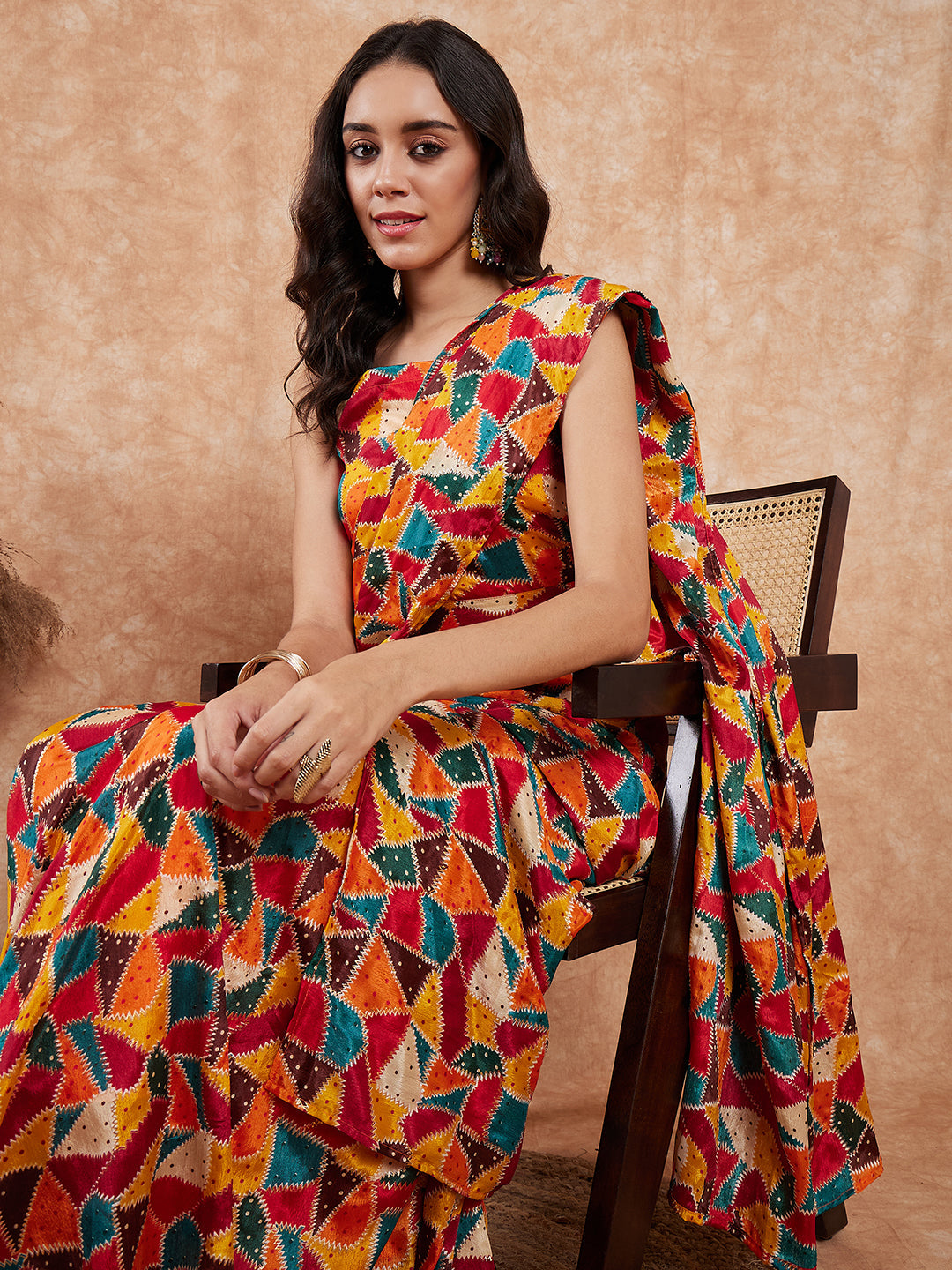 InWeave Women's Multi Color Trangle Skirt Saree - Distacart