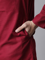 Thumbnail for Even Apparels Maroon Pure Cotton Kurta With Band Collar - Distacart