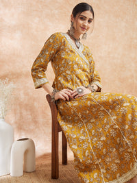 Thumbnail for InWeave Women's Mustard Printed Gota Embroidered Anarkali Kurta - Distacart