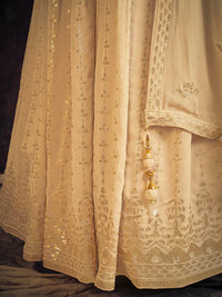 Thumbnail for Myra Cream Real Georgette Designer Gown Style Suit - Distacart