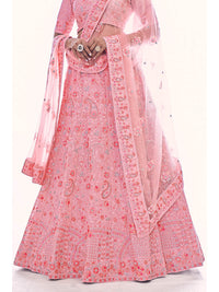 Thumbnail for Myra Pink Soft Net Embroidered Designer Lehenga Choli - Distacart