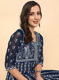 Thumbnail for HERE&NOW Women Chikankari Embroidered Thread Work Georgette Anarkali Kurta - Distacart