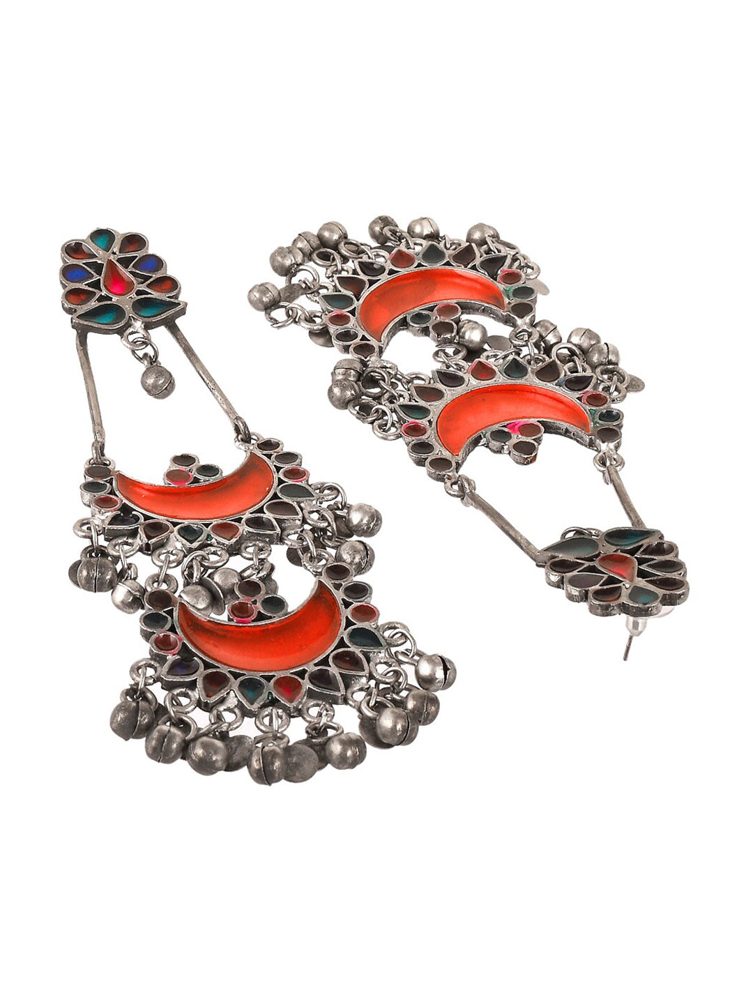 Shoshaa Silver-Plated Oxidised Multi Stones Drop Earrings - Distacart
