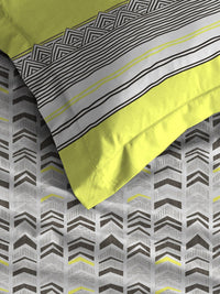 Thumbnail for MYTRIDENT Grey Green Geometric Cotton 144 TC Queen Bedsheet With 2 Pillow Covers - Distacart