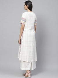 Thumbnail for Biba Women Off-White & Blue Checked Layered Kurta with Palazzos - Distacart