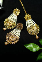 Thumbnail for Mominos Fashion Johar Kamal Golden Kundan & Pearls Earrings With Tikka - Distacart