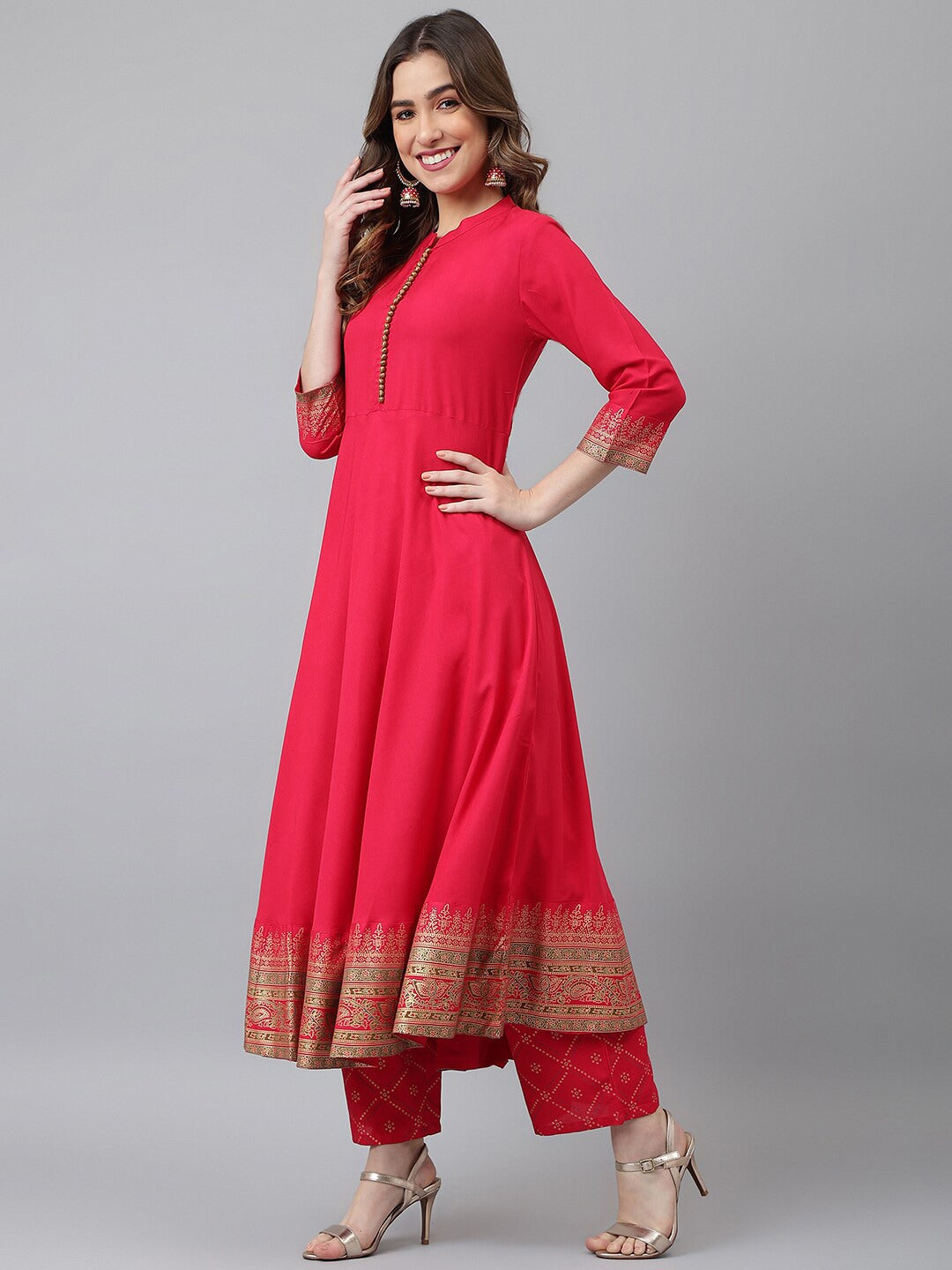 Khushal K Women Pink Kurta with Palazzos & Dupatta - Distacart