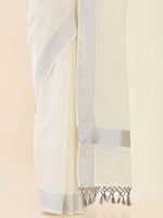 Thumbnail for Soch Off-White & Silver-Toned Zari Pure Cotton Kasavu Saree - Distacart