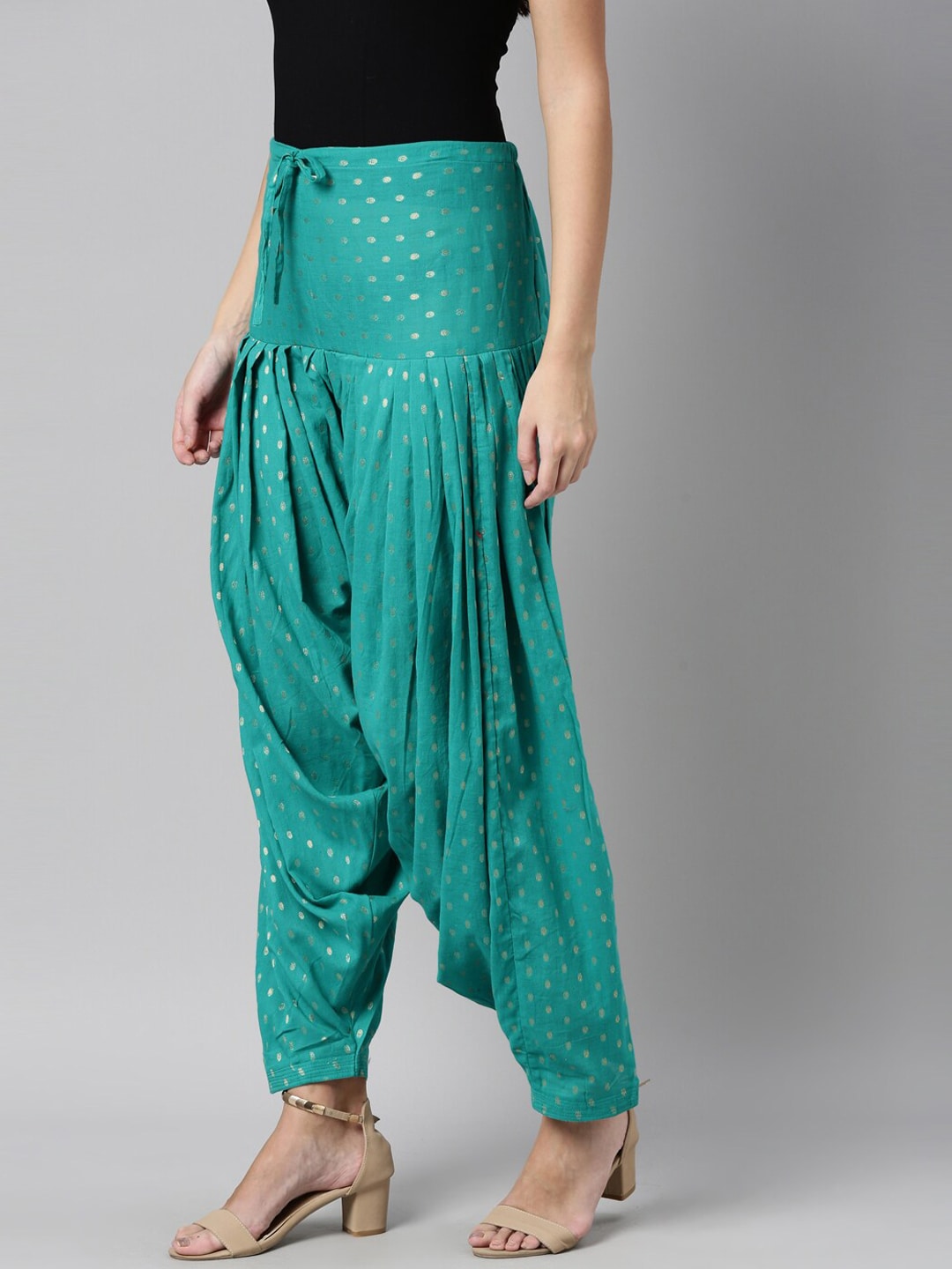 Souchii Sea Green Woven Design Pure Cotton Jacquard Patiala - Distacart