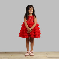 Thumbnail for Pink Cow Fashions Red Dress With Frill Bottoms - Distacart