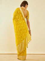 Thumbnail for Soch Yellow & Gold-Toned Floral Embroidered Zari Organza Saree - Distacart