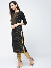Thumbnail for Aniyah Cotton Block Printed Black Color Straight Kurta (AN-123K)