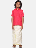 Thumbnail for Sethukrishna Boys Rose & White Shirt & Dhoti - Distacart