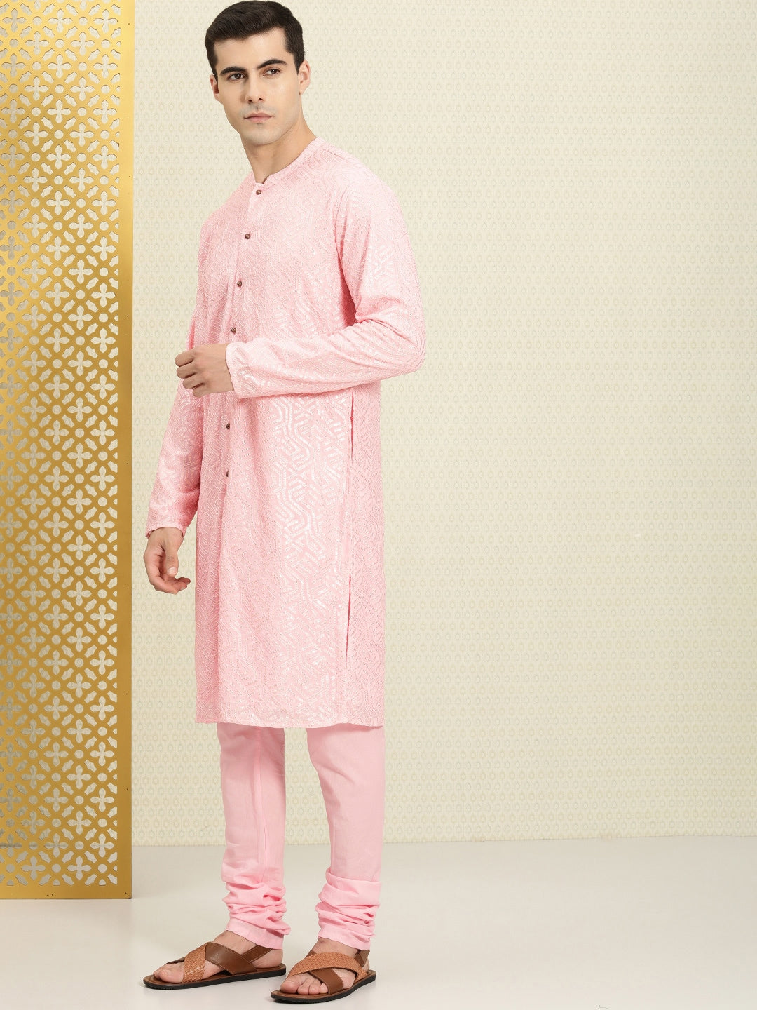 House of Pataudi Embroidered Regular Sequinned Rozana Kurta with Pyjamas - Distacart