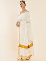 Thumbnail for Soch Off-White & Gold Zari Pure Cotton Kasavu Saree - Distacart