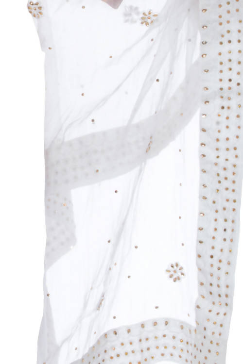 Mominos Fashion White Orgenza Nug Embroidery Dupatta