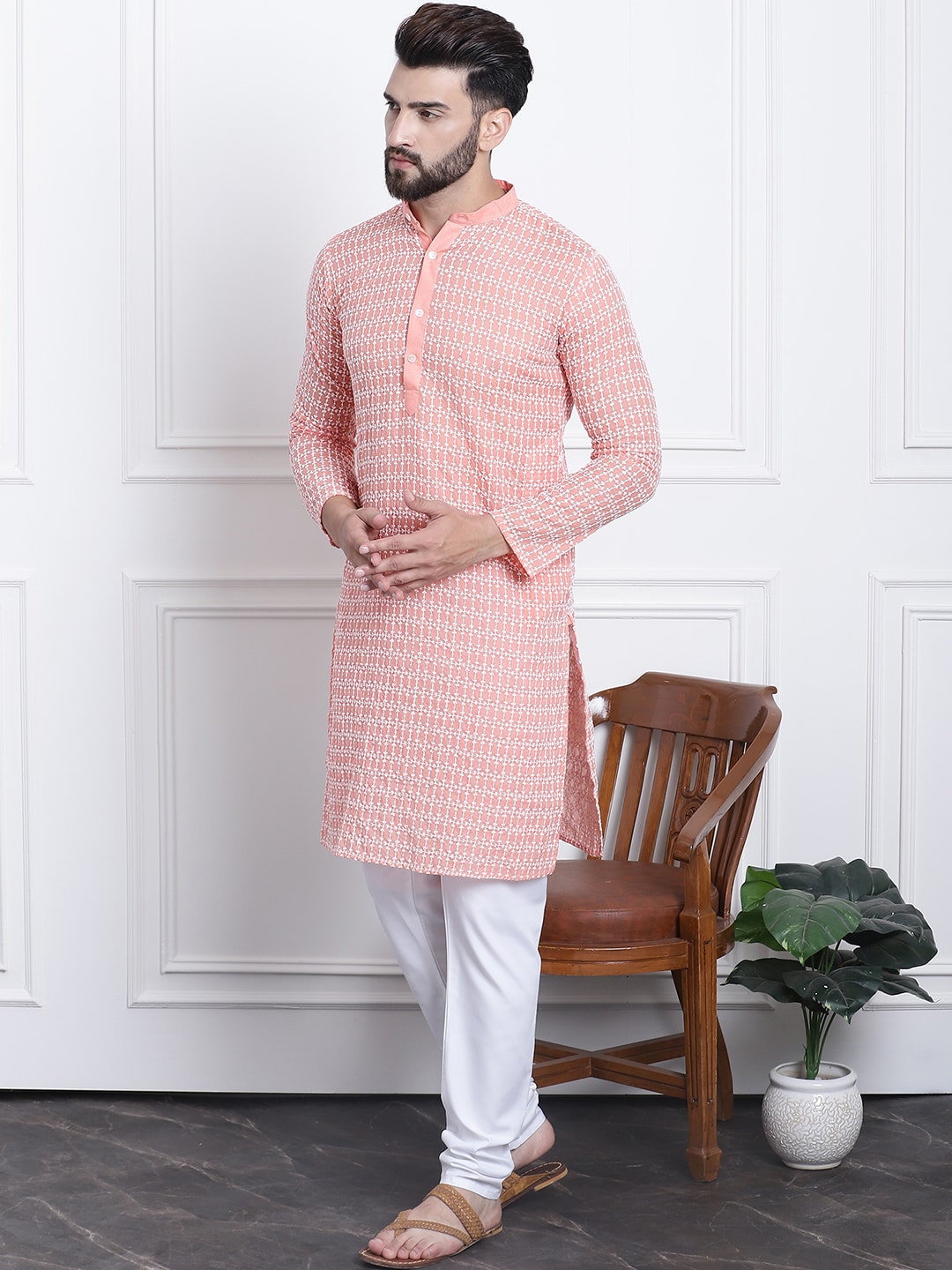 Sojanya Floral Embroidered Regular Thread Work Pure Cotton Kurta with Churidar - Distacart
