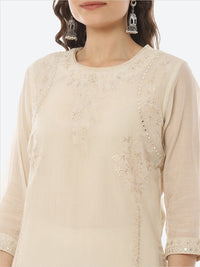 Thumbnail for Biba Women Beige Ethnic Motifs Embroidered Mirror Work Floral Kurta - Distacart