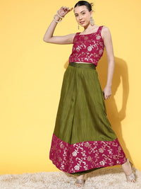 Thumbnail for InWeave Women's Pink Brocade Strappy Top W Olive Pink Brocade Palazzo Set - Distacart