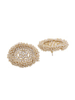 Thumbnail for Shoshaa off-White Gold Plated Kundan Studded & Beaded Circular Drop Earrings - Distacart