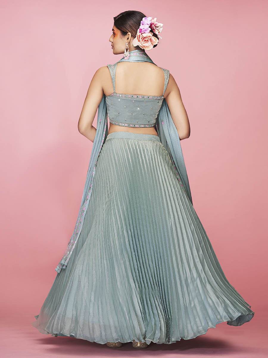 Myra Sky Blue Art Silk Embroidered Designer Lehenga - Distacart