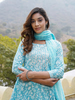 Thumbnail for Kalini Floral Printed Regular Mirror Work Pure Cotton Kurta with Trousers & With Dupatta - Distacart