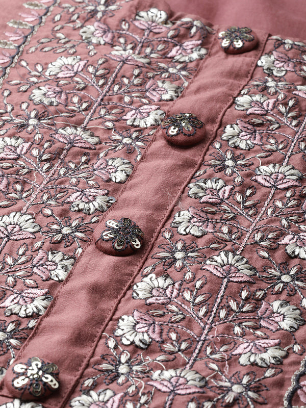 Ishin Women Mauve Yoke Design Kurta with Trousers & Dupatta - Distacart