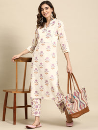 Thumbnail for Sangria Women Floral Printed Regular Sequinned Pure Cotton Kurta with Trousers - Distacart