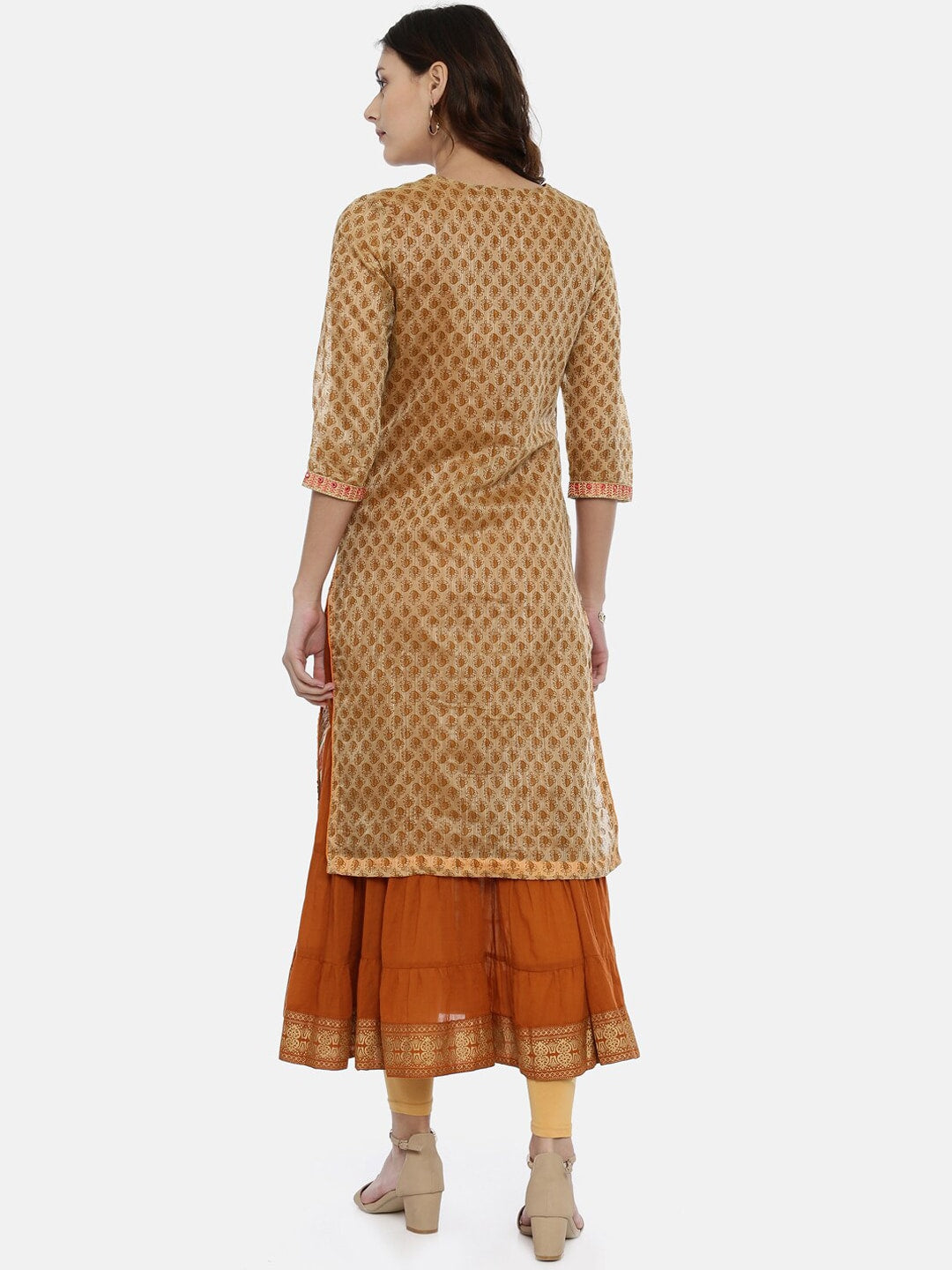 Souchii Beige & White Printed Straight Kurta - Distacart