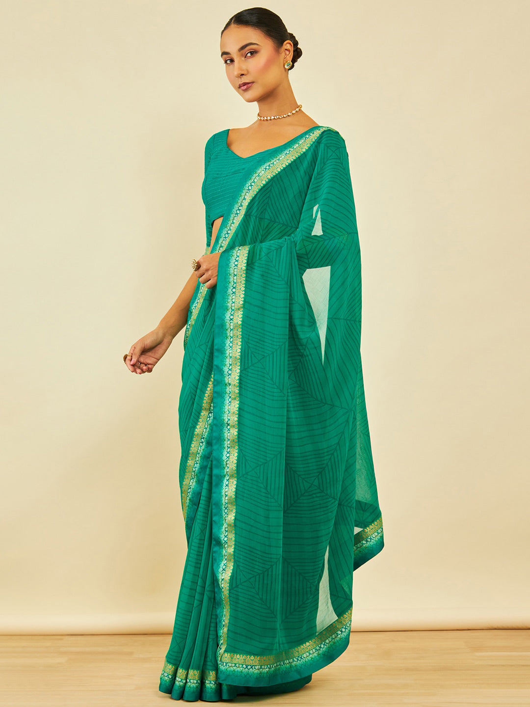 Soch Geometric Printed Zari Saree - Distacart