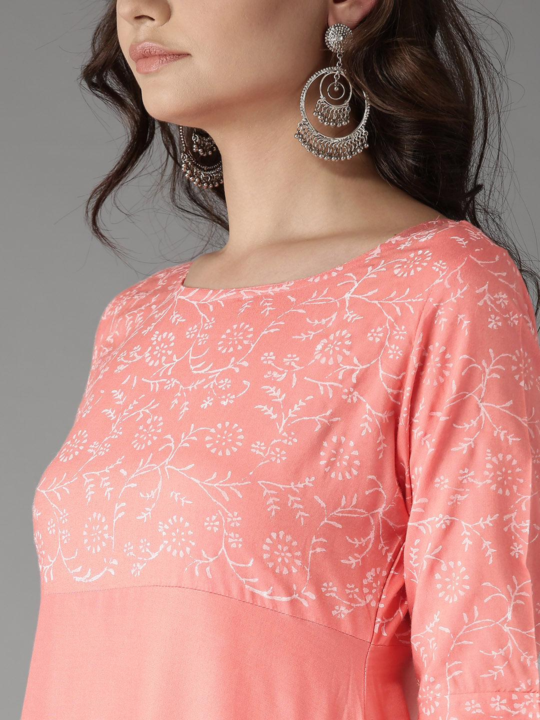 HERE&NOW Women Peach-Coloured Handblock Print A-Line Kurta - Distacart