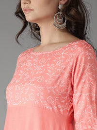 Thumbnail for HERE&NOW Women Peach-Coloured Handblock Print A-Line Kurta - Distacart