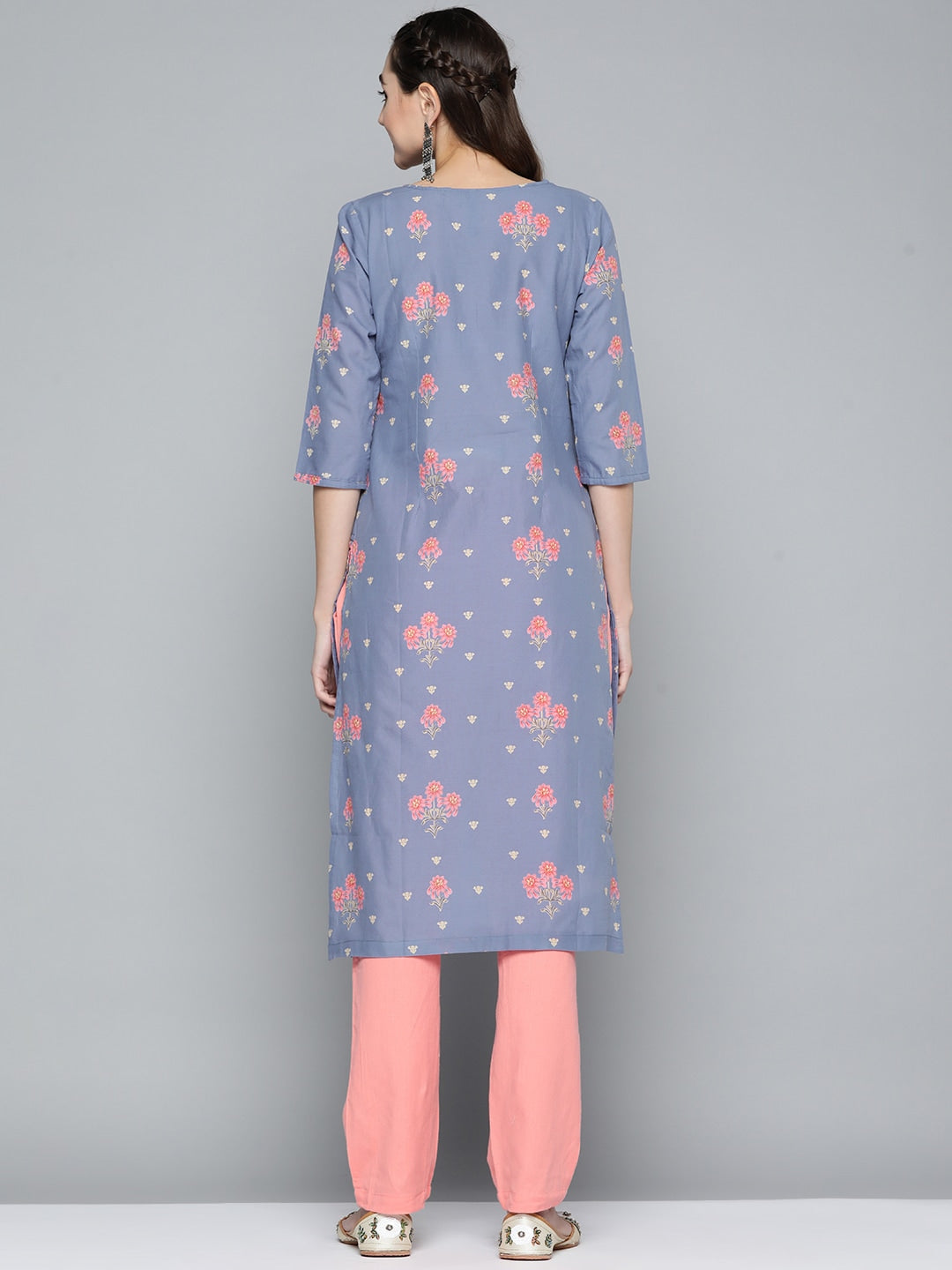 HERE&NOW Women Lavender & Pink Printed Pure Cotton Straight Kurta - Distacart