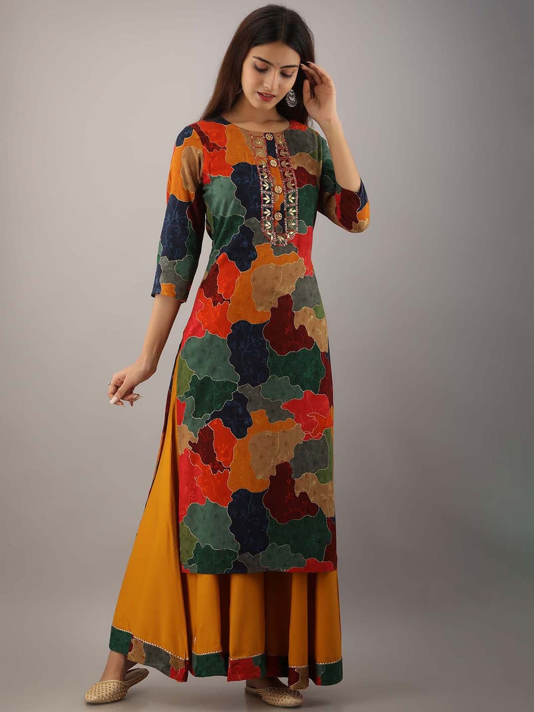 Kalini Women Mustard Yellow Printed Kurta with Palazzos - Distacart