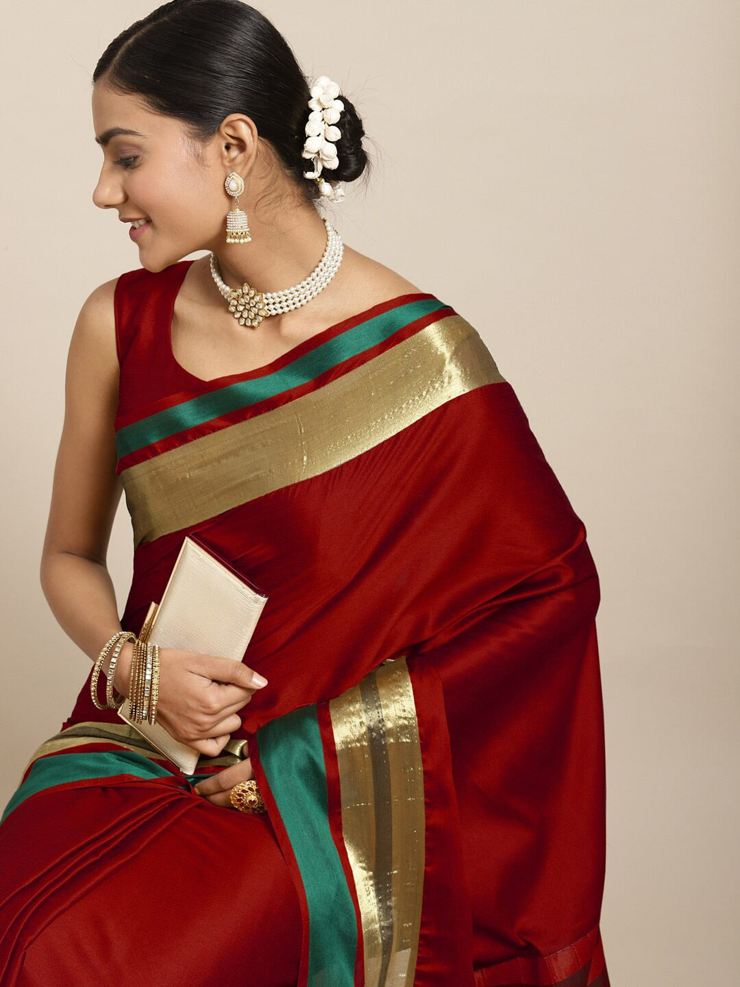 Saree Mall Maroon & Gold-Toned Zari Silk Blend Uppada Sarees - Distacart