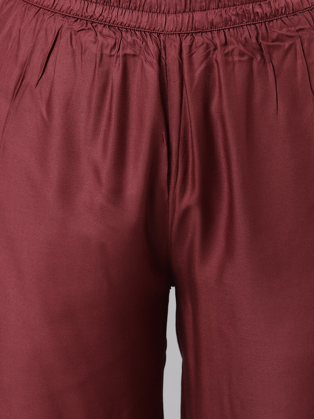 Khushal K Women Burgundy Floral Yoke Design Panelled Kurta with Trousers - Distacart