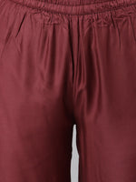 Thumbnail for Khushal K Women Burgundy Floral Yoke Design Panelled Kurta with Trousers - Distacart