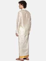 Thumbnail for Sethukrishna Men Cream-Colored & Golden Solid Veshti - Distacart