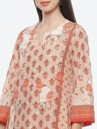 Thumbnail for Biba Women Brown Ethnic Motifs Embroidered Kurta with Palazzos & With Dupatta - Distacart