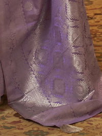 Thumbnail for Mitera Lavender & Gold-Toned Ethnic Motifs Zari Silk Blend Banarasi Saree - Distacart