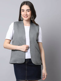 Thumbnail for Even Apparels Grey Polyblend Open Front Women's Waistcoat - Distacart