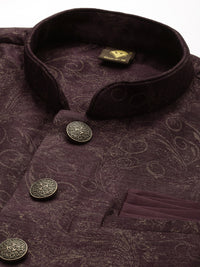 Thumbnail for Manyavar Men Burgundy Kurta & Pyjama with Nehru Jacket - Distacart