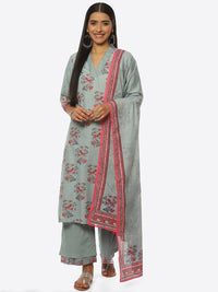 Thumbnail for Biba Floral Printed Kurta With Palazzos & Dupatta - Distacart