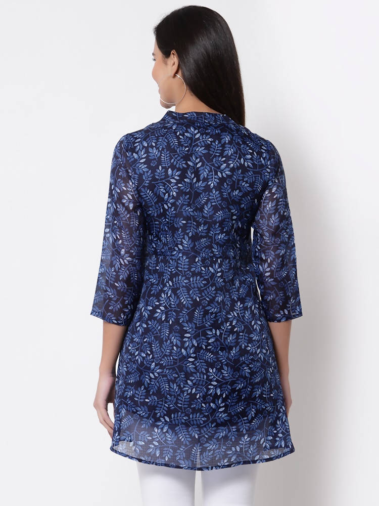 Myshka Women's Trendy Organza Printed Printed 3/4 Sleeve Round Neck Casual Multicolor Tunic