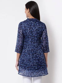 Thumbnail for Myshka Women's Trendy Organza Printed Printed 3/4 Sleeve Round Neck Casual Multicolor Tunic