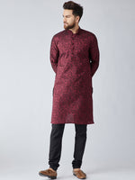 Thumbnail for Sojanya Men Maroon Woven Design Straight Kurta - Distacart