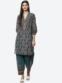 Thumbnail for Biba Women Green Ethnic Motifs Printed Kurta with Salwar - Distacart