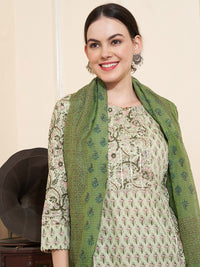 Thumbnail for Sangria Floral Printed Gotta Patti Pure Cotton Straight Kurta With Trousers & With Dupatta - Distacart