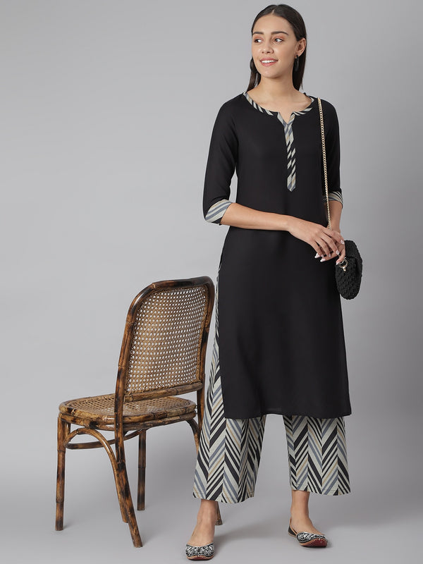 Khushal K Women Black & Grey Printed Kurta with Palazzos - Distacart