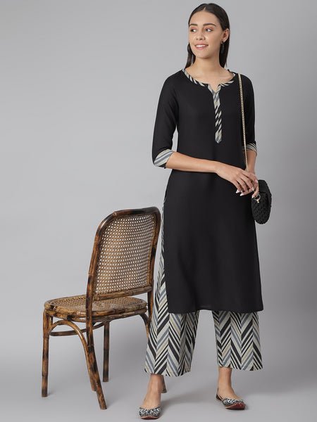 Khushal K Women Black & Grey Printed Kurta with Palazzos - Distacart